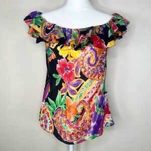 Lauren Ralph Lauren Multicolor Off-Shoulder Ruffle Floral Paisley Top